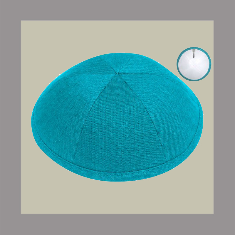 Turquoise Linen Kippot