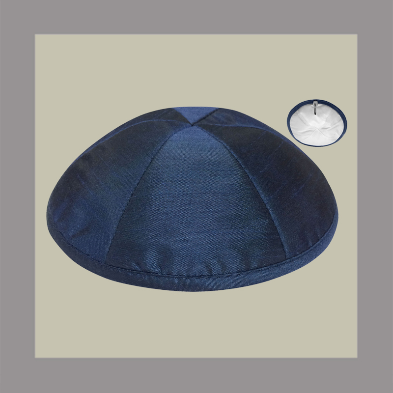 Navy Raw Silk Kippah