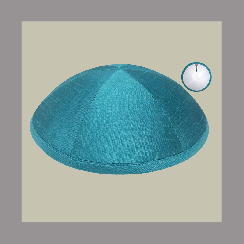 Turquoise Raw Silk Kippah