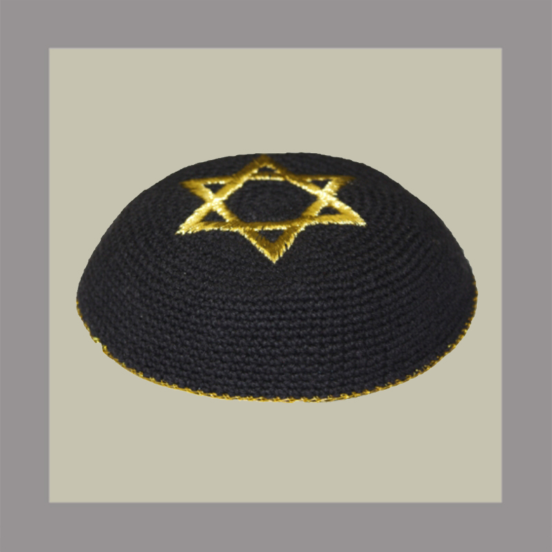 Black Kippah with gold Magen David