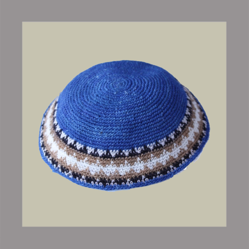 Blue Kippah tan, white blues